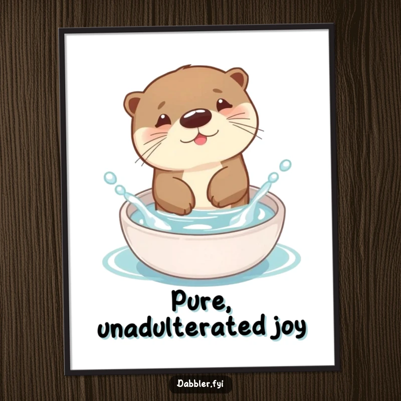 Funny Otter Poster print of a cheerful otter enthusiastically splashing in a small dish, adding a touch of playful humor to decor.