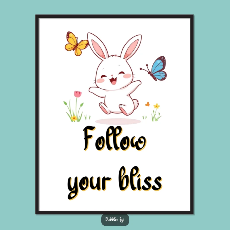 Funny Rabbit & Butterfly Poster: Joyful Character Art, Whimsical Humorous Gift