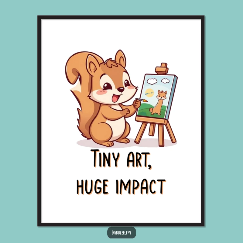 Funny Squirrel Artist Poster: Cheerful Character Painting a Tiny Picture Excitedly
