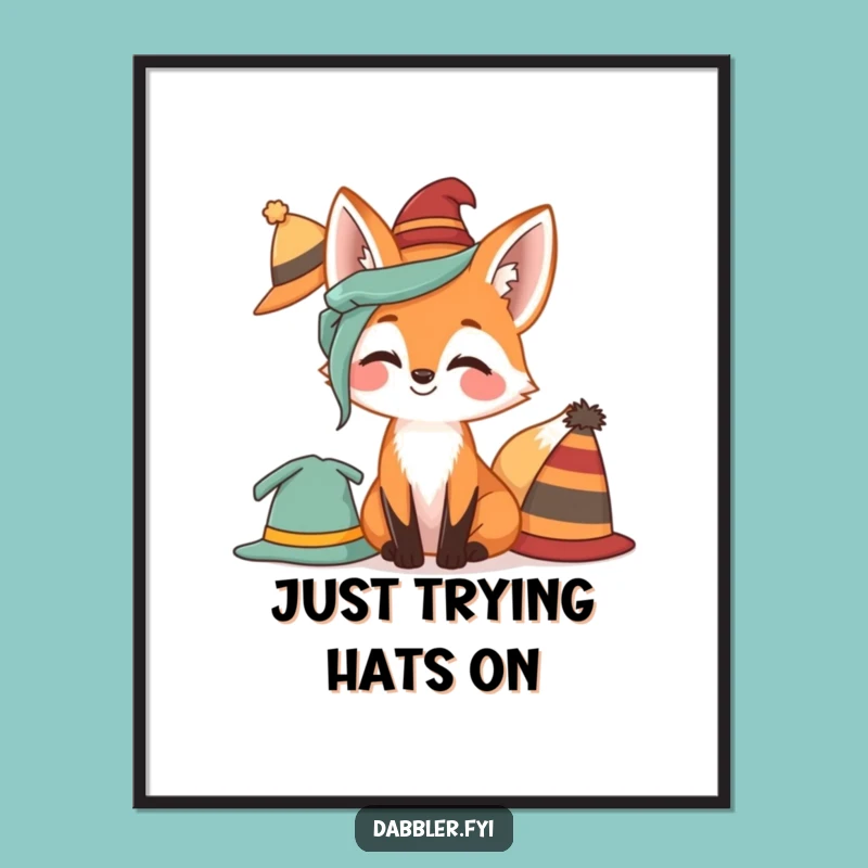 Funny Fox Poster: Giggling Hat Collection, Whimsical Wall Art