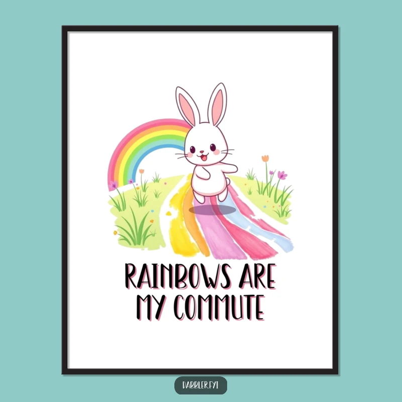Funny Rabbit Rainbow Path Poster: Vibrant Art Print, Perfect Humorous Gift for Any Space