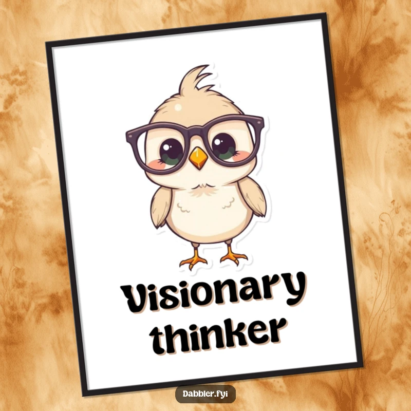 Funny Bird Poster print of a small bird hilariously sporting oversized glasses, adding intellectual comedy to any room.