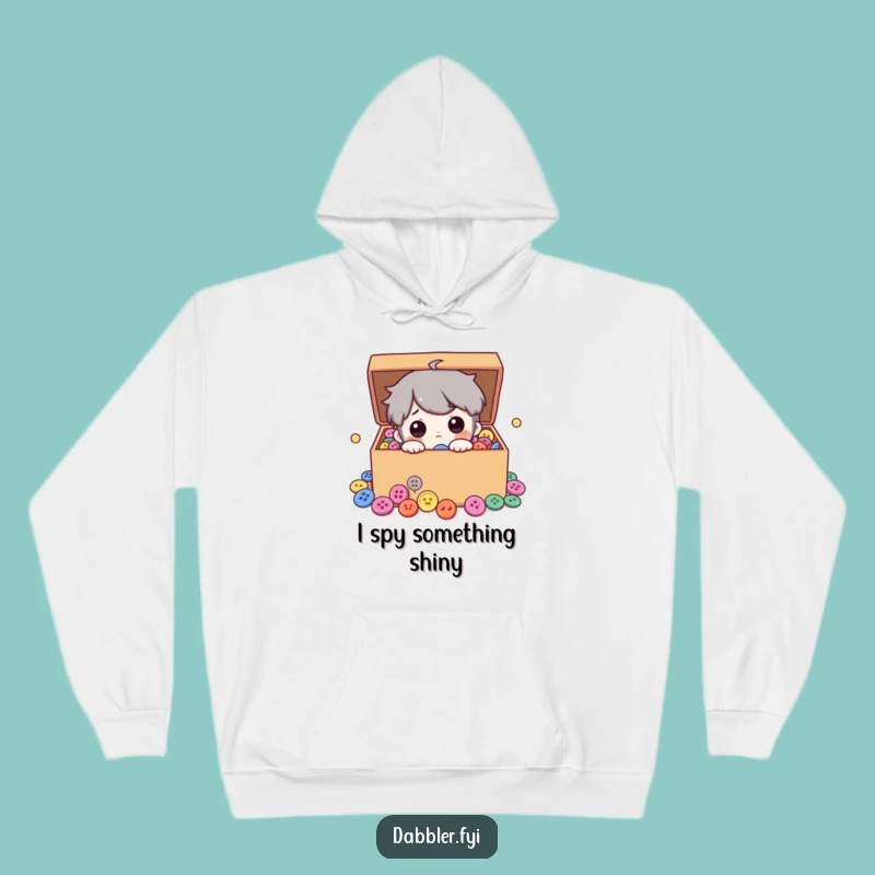 Funny Button Lover Hoodie: Curious Character Peeking into Buttons, Cozy Funny Gift