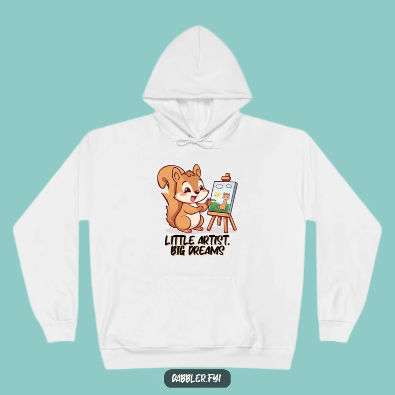 Funny Squirrel Artist Hoodie: Cheerful Character Painting a Tiny Picture Excitedly