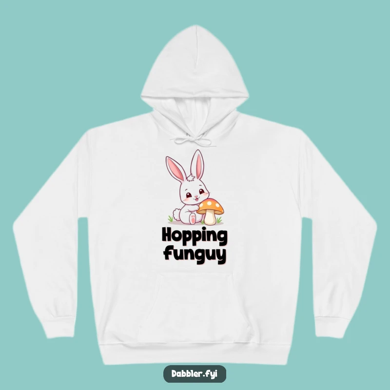 Funny Happy Bunny Poking Mushroom Hoodie - Cozy & Whimsical Forest Wear