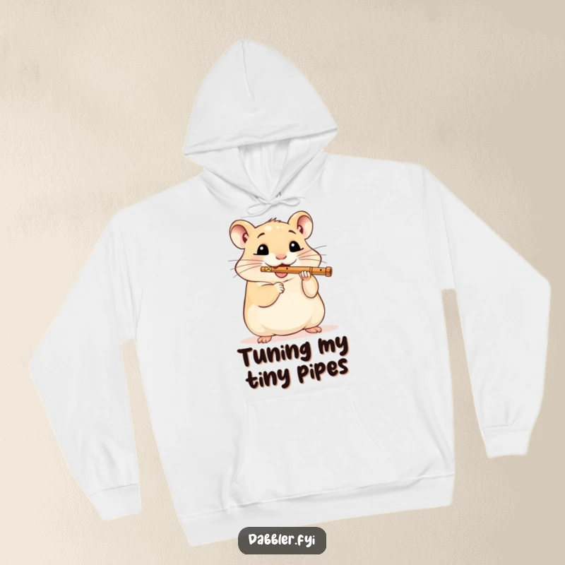 Funny Hamster Hoodie: A delighted hamster plays a miniature flute, bringing smiles and warmth with its joyful musical performance.