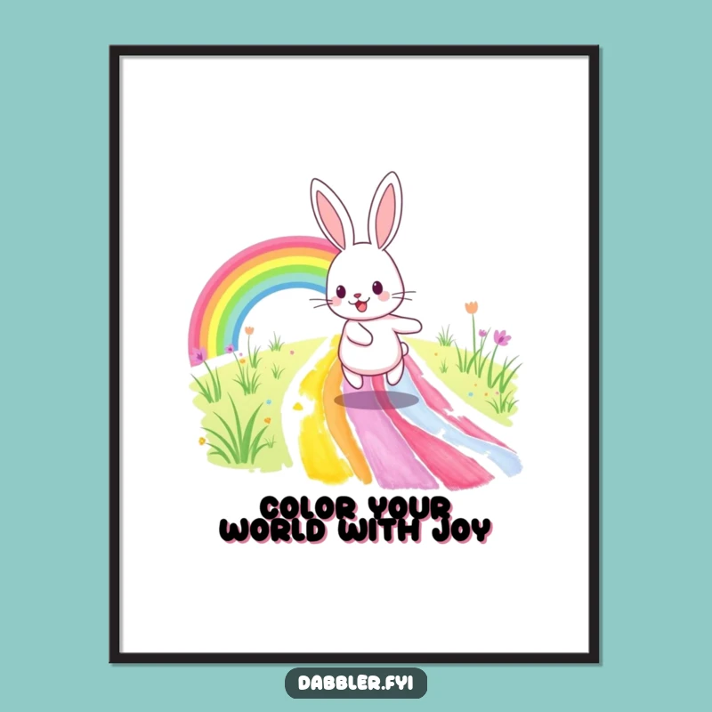 Free Printable Wall Art: Happy Rabbit Rainbow Path Funny Downloadable Art Gift
