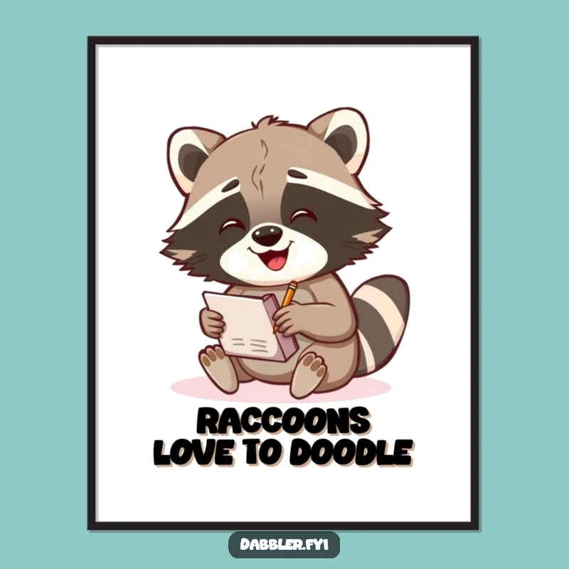 Free Printable Raccoon Art: Enthusiastic Sketcher for Creative Home Decor Downloadable