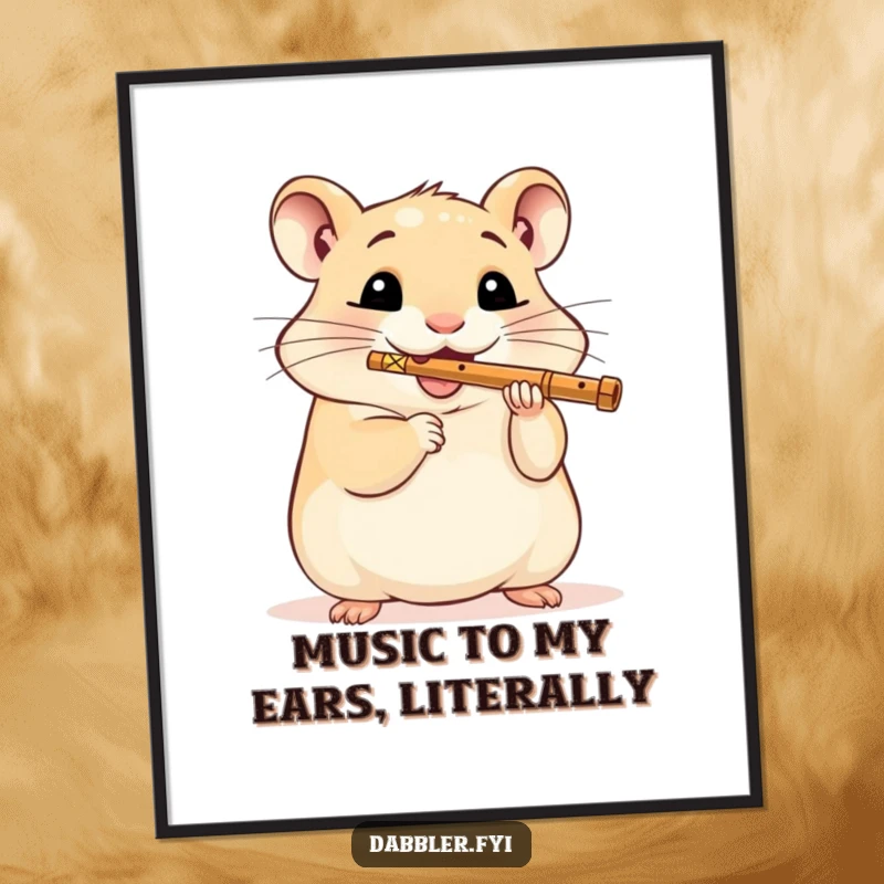 Funny Free Printable Wall Art: A delighted hamster joyfully plays a miniature flute, whimsical and humorous downloadable decor.