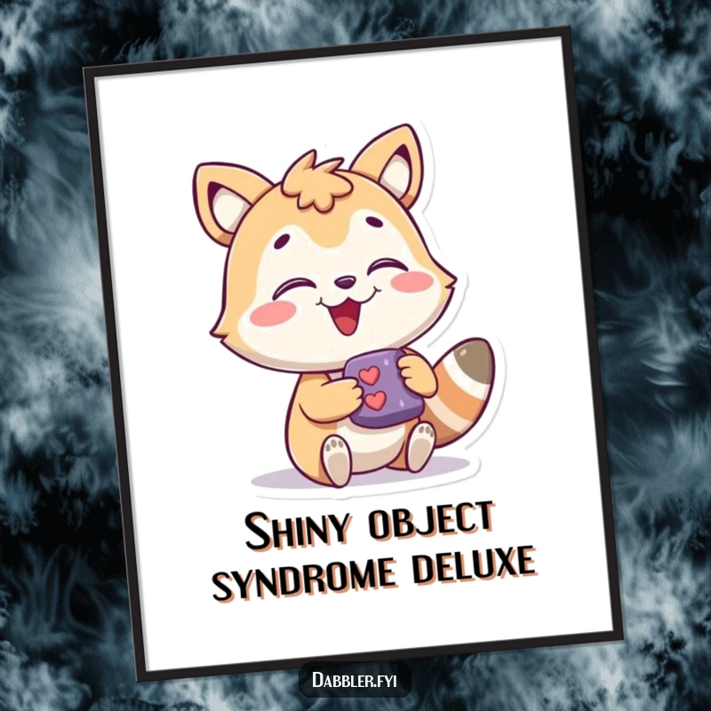 Funny free printable wall art: A gleeful animal character joyfully engages with a small, captivating object, full of wonder.