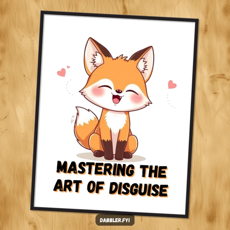 Funny Free Printable Wall Art: A fox joyfully experimenting with different fashionable hats and glasses, radiating playful charm.