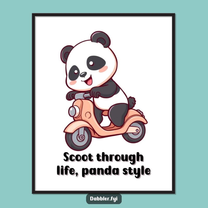 Free Printable Panda Art: Spunky Scooter Rider for Quirky Home Decor Downloadable