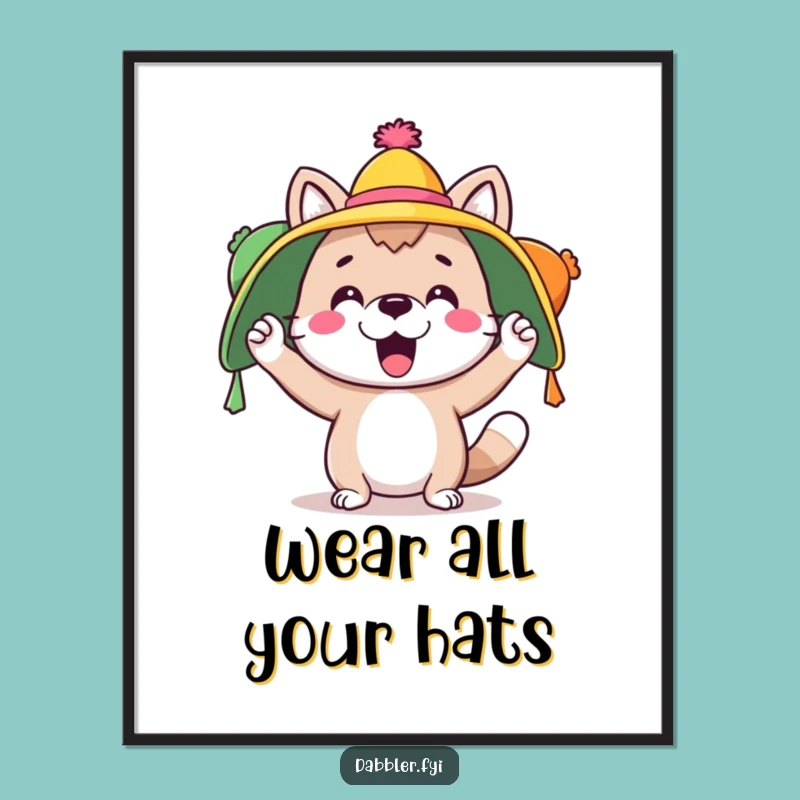 Funny Free Printable Wall Art: Playful Hat Animal Downloadable Home Decor