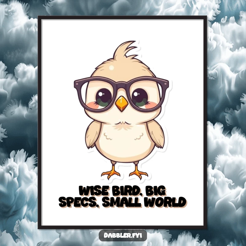 Funny Free Printable Wall Art: Bird with oversized glasses perched curiously, adding a smart and comical feel.