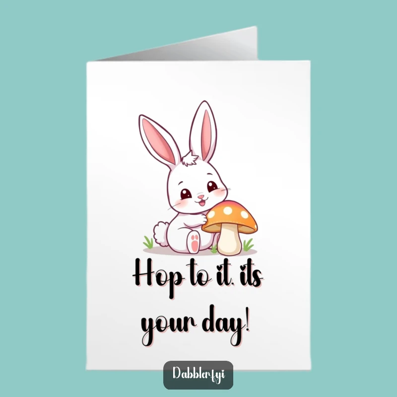 Free Printable Birthday Card: Curious Bunny & Mushroom - Funny Downloadable Surprise