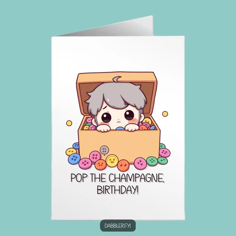 Free Printable Birthday Card: Curious Button Character, Funny DIY Downloadable Gift