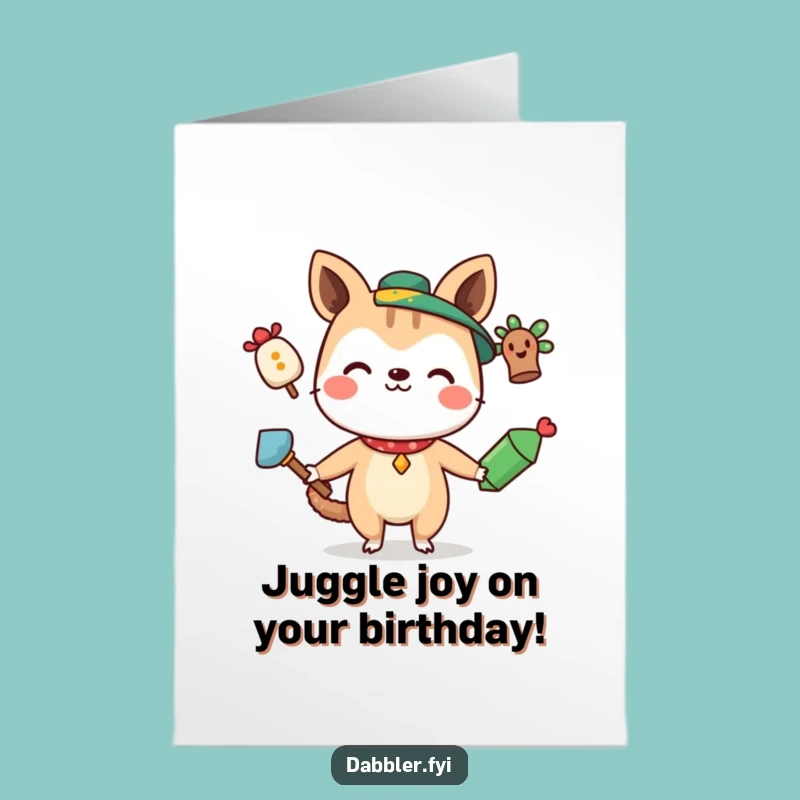 Free Printable Birthday Card: Juggling Animal's Funny Downloadable Gift