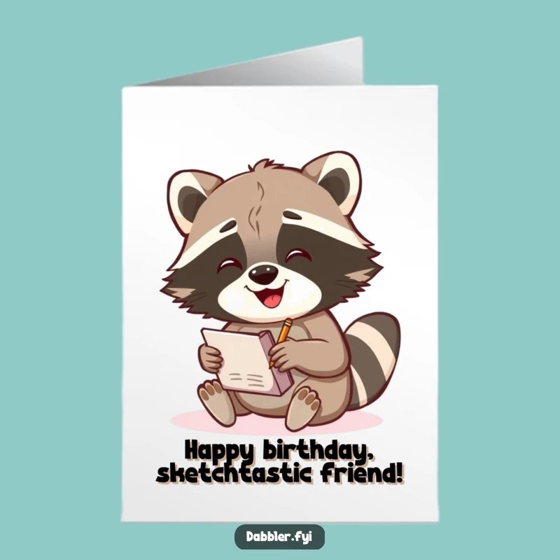 Free Printable Raccoon Birthday Card: Artistic Raccoon Sketching for Funny Downloadable Gift