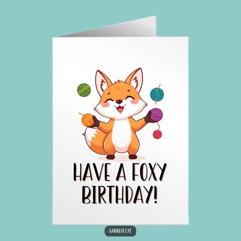 Free Printable Birthday Card: Funny Fox Yarn Juggler, Hilarious Downloadable Gift