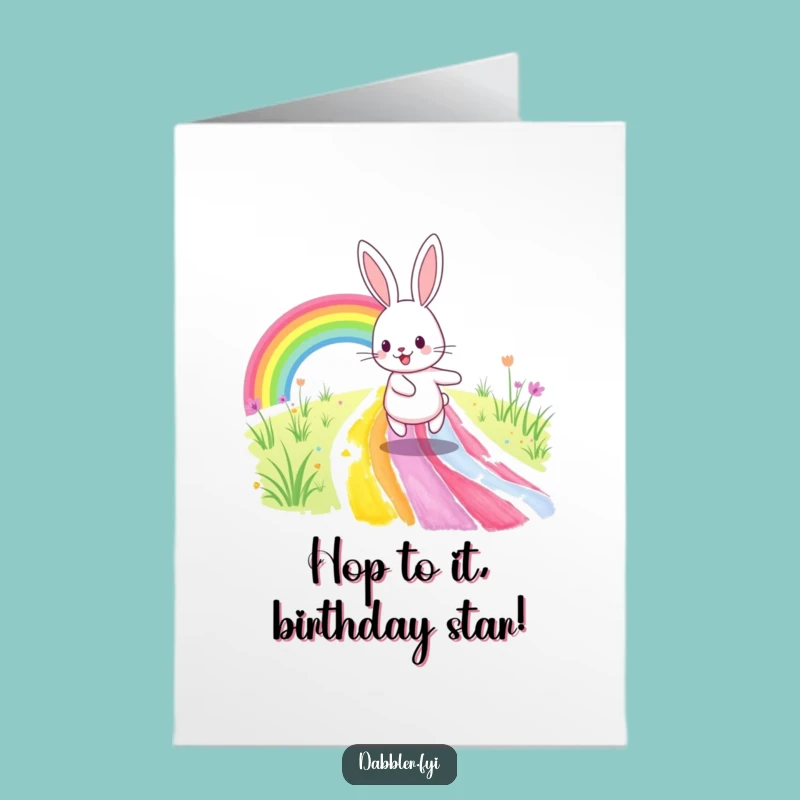 Free Printable Birthday Card: Happy Rabbit Rainbow Path Funny Downloadable Gift