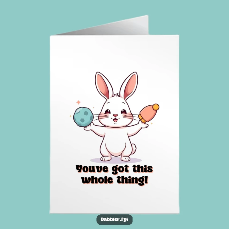 Free Printable Congrats Card: Juggling Rabbit Cheers Your Achievement!