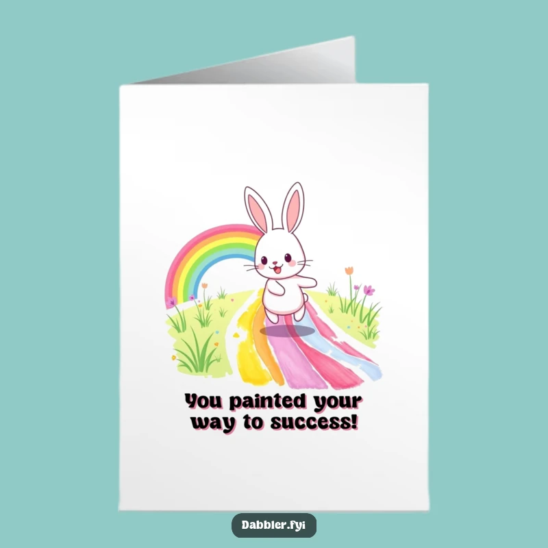 Free Printable Congratulations Card: Rabbit's Rainbow Path Funny Downloadable Gift