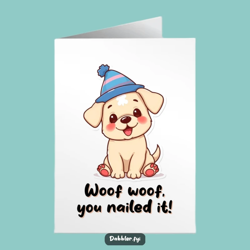Free Printable Congratulations Card: Silly Hat Puppy Celebrates Your Success!