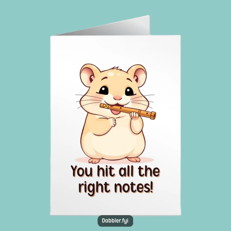 Free Printable Congrats Card: Joyful Hamster Flutist, Humorous Downloadable Gift for Celebrations
