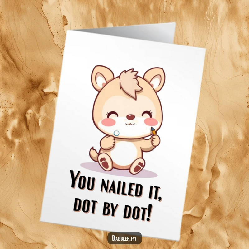 Funny Free Printable Congratulations Card: Cheerful animal focused on painting a tiny dot, a unique DIY congratulation.