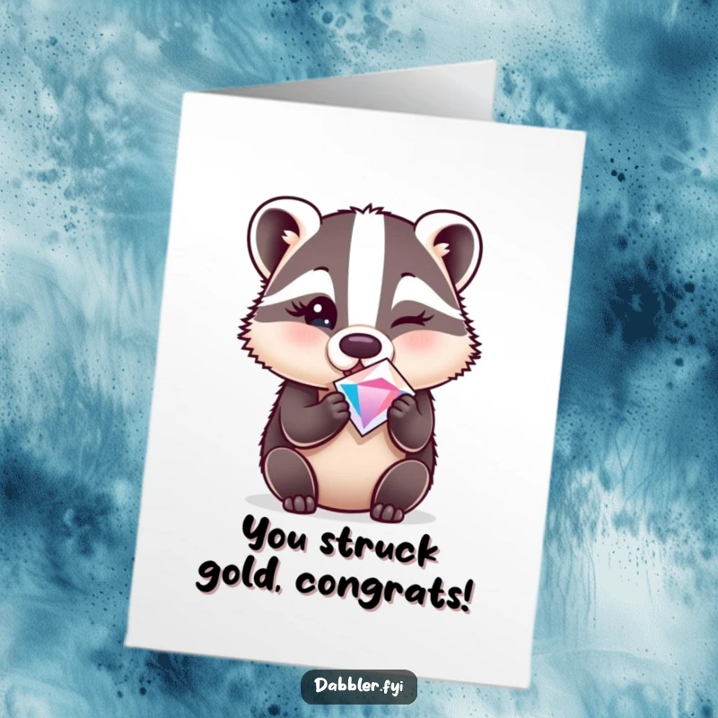 Funny Free Printable Congratulations Card: A surprised badger winking with a sparkly gem, celebrating success with a humorous and dazzling touch.