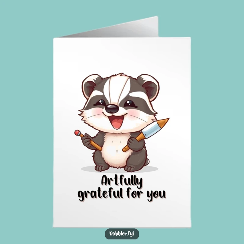 Free Printable Thank You Card: Badger Artist Funny Downloadable Gift