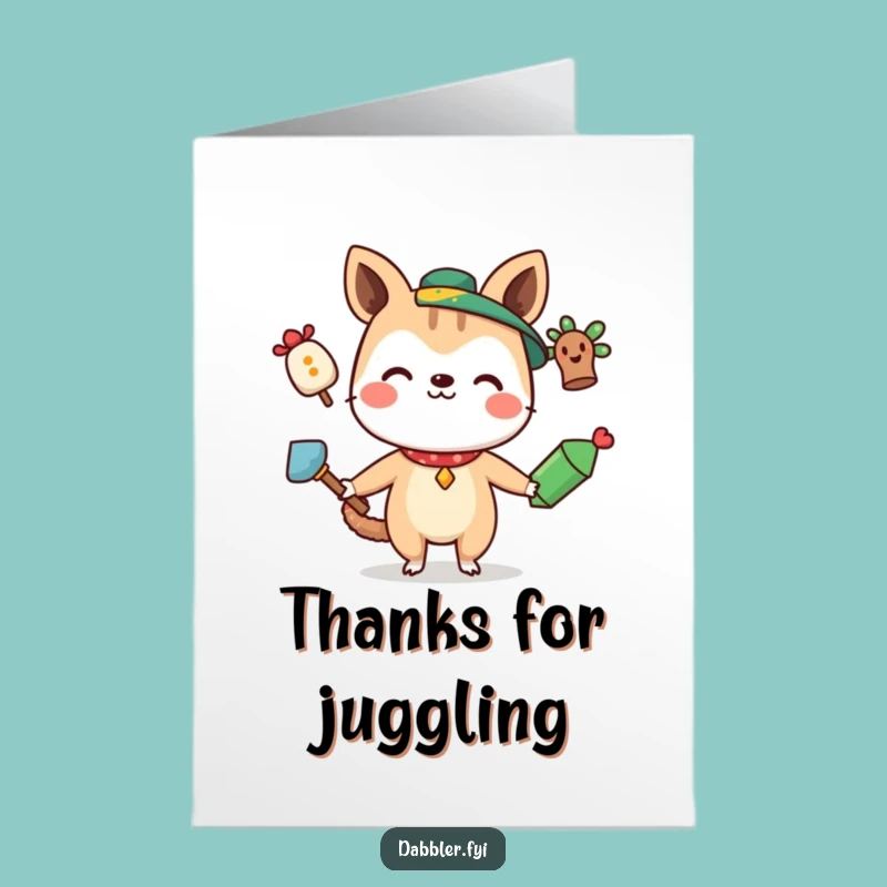 Free Printable Thank You Card: Juggling Animal's Funny Downloadable Gift