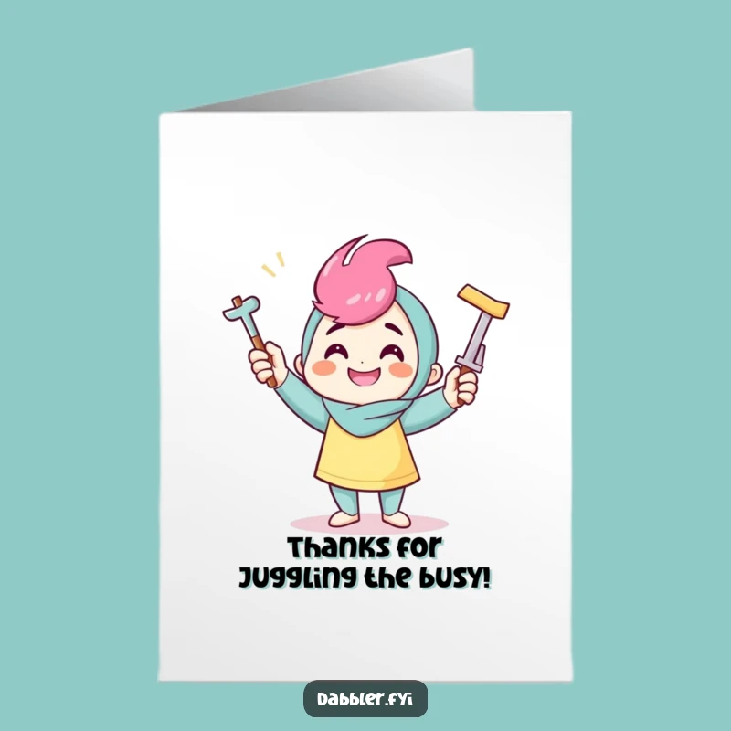 Free Printable Thank You Card: Juggling Crafter, Charming Downloadable Art for Gratitude