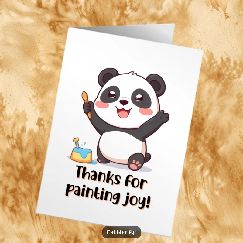 Funny Free Printable Thank You Card: Joyful panda dabbing paint with a sponge, expressing thanks.