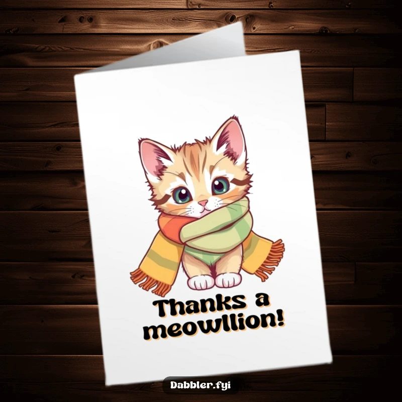 Funny Free Printable Thank You Card: A curious kitten peeks from a scarf, offering a sweet and funny gesture of thanks.