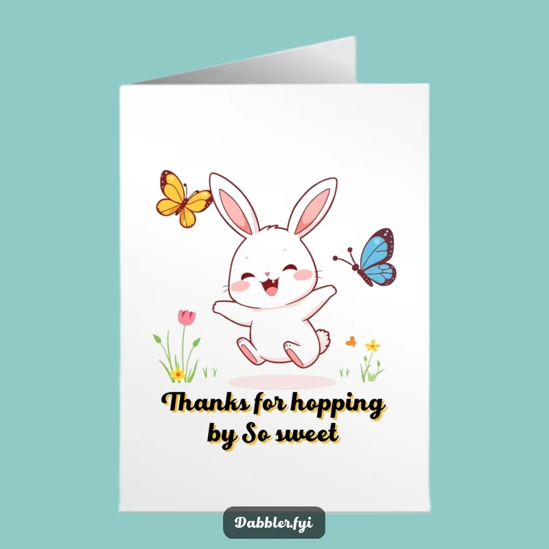 Free Printable Thank You Card: Rabbit Butterfly Chase, Heartfelt Downloadable Gift
