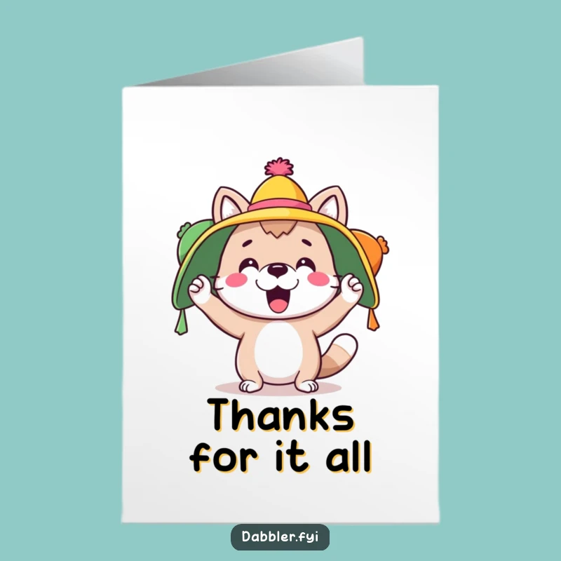 Free Printable Thank You Card: Silly Hat Animal's Funny Downloadable Gift