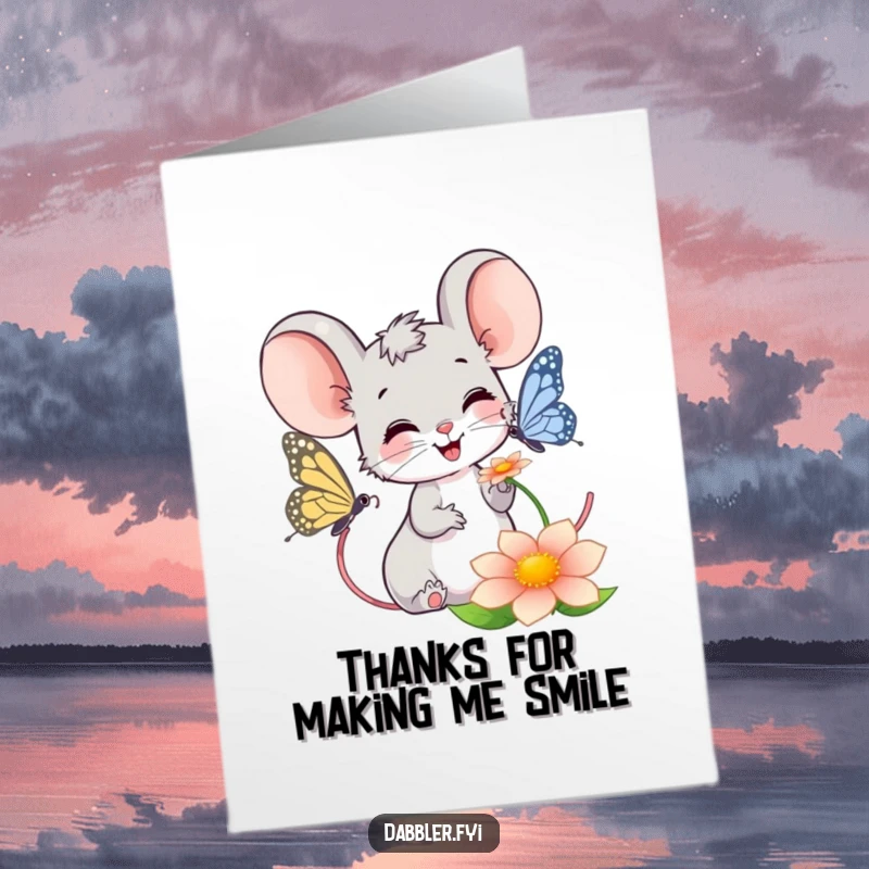 Funny Free Printable Mouse Thank You Card: A mouse watches a butterfly, a sweet and funny way to say thank you.