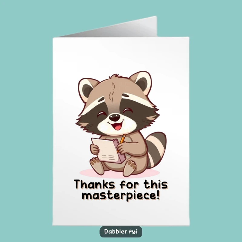 Free Printable Raccoon Thank You Card: Artist Raccoon Gratitude Downloadable Gift