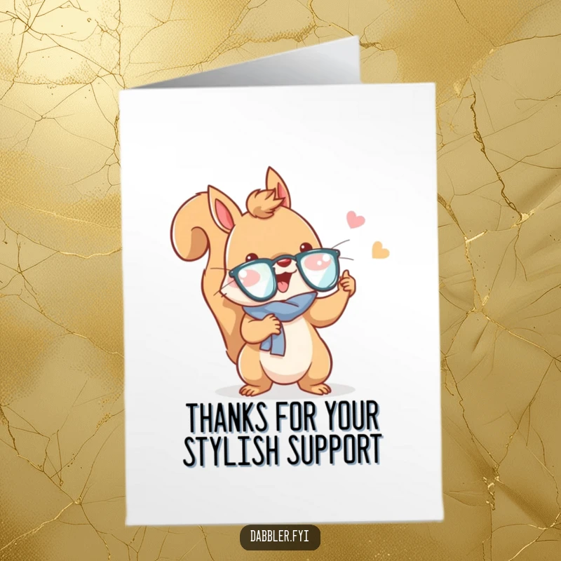 Funny free printable thank you card: a squirrel cheerfully sporting a new, quirky accessory, expressing thanks with flair.
