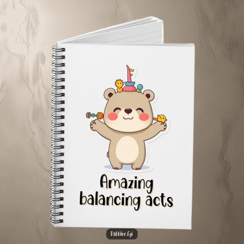 Funny Bear Notebook with a cheerful bear balancing objects on its nose, perfect for organized notes and creative thoughts.