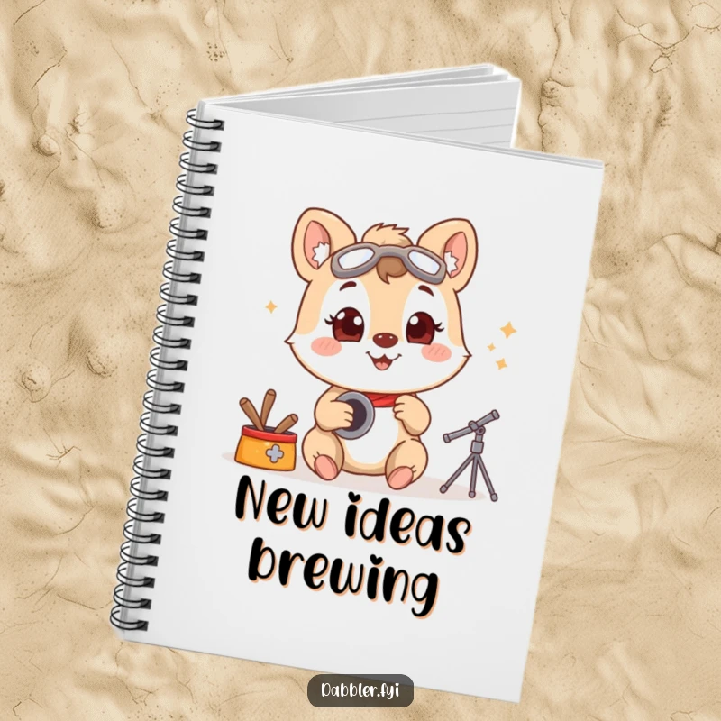 Funny notebook cover featuring a smiling animal character trying a new hobby with wide-eyed enthusiasm, perfect for humorous planning.