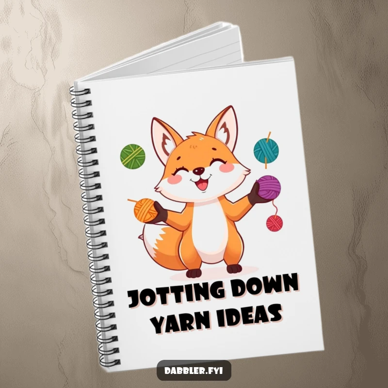 Funny Fox Notebook: A playful fox grins while juggling colorful yarn balls, ideal for notes, sketches, and creative planning.