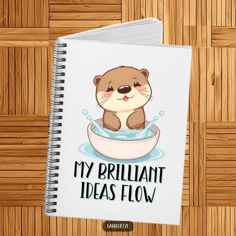 Funny Otter Notebook with a cover showing a happy otter splashing in a colorful dish, perfect for jotting down funny ideas.