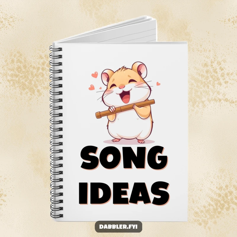 Funny notebook cover featuring a delighted hamster character playing a miniature flute with joyful abandon, inspiring musical creativity.
