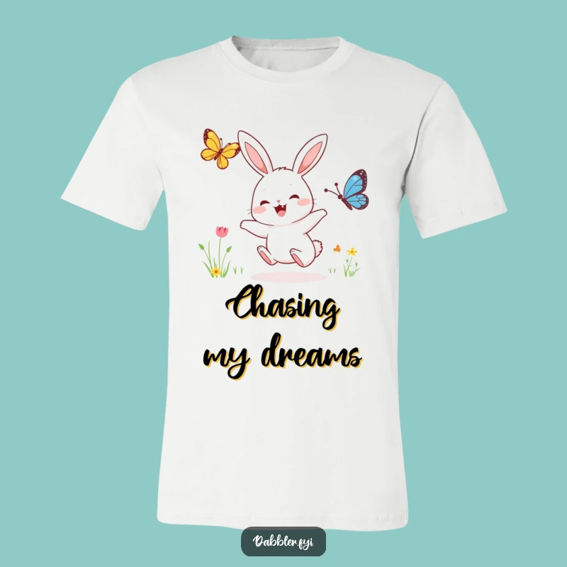 Funny Rabbit Chasing Butterfly T-Shirt: Joyful Character Tee, Perfect Humorous Gift