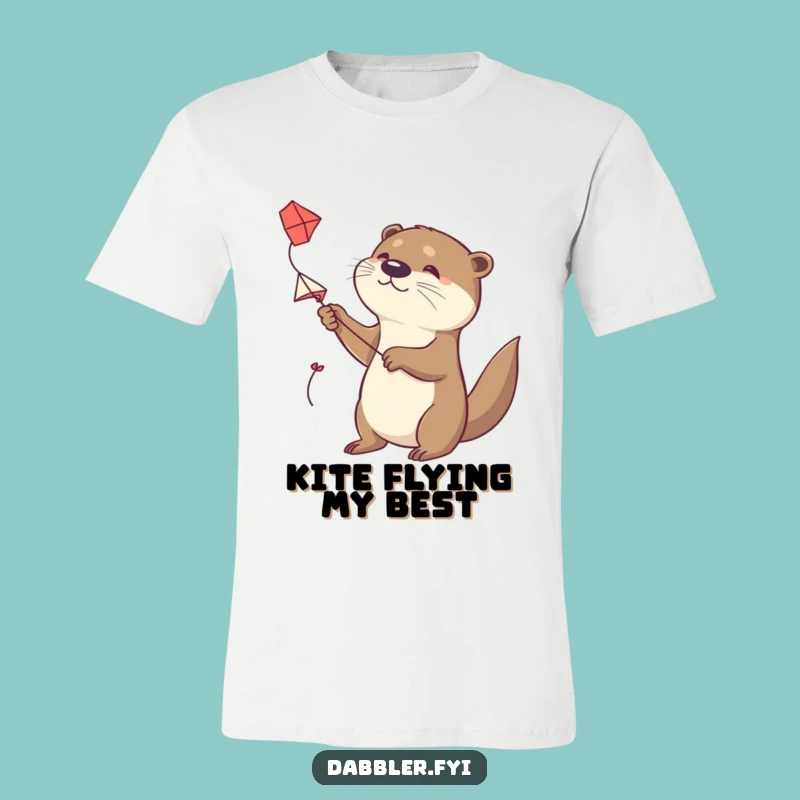 Funny Otter Kite Flyer T-Shirt: Determined Character Flying a Handmade Kite