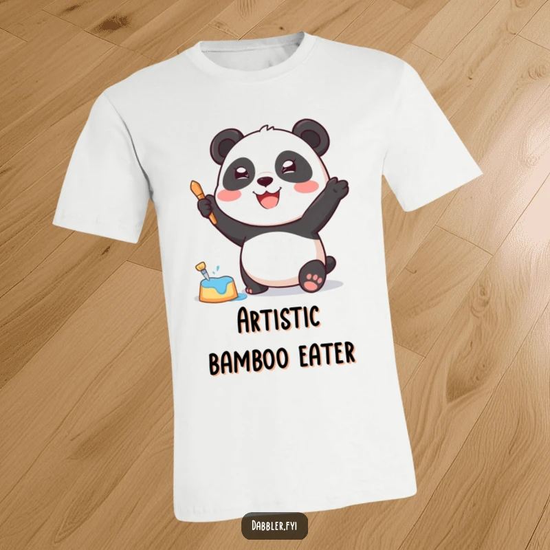 Funny T-Shirt: A joyful panda character energetically dabbing paint with a sponge, creating art with humor.