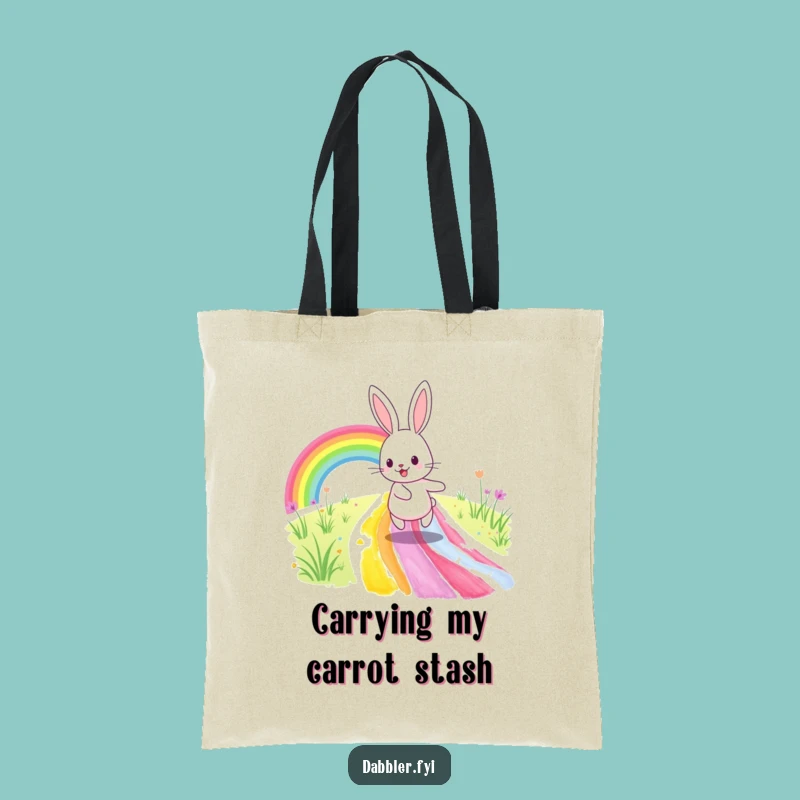 Funny Rabbit Rainbow Path Tote Bag: Chic and Humorous Art Accessory for Everyday Errands