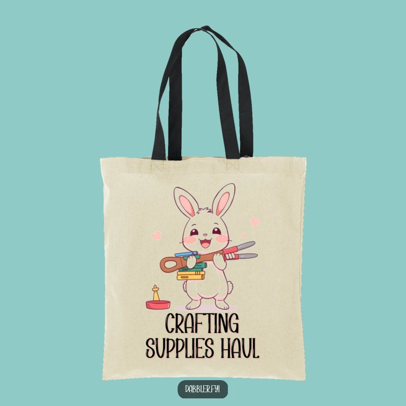 Funny Rabbit Crafter Tote Bag: Happy Character Balancing Crafting Tools with Enthusiasm